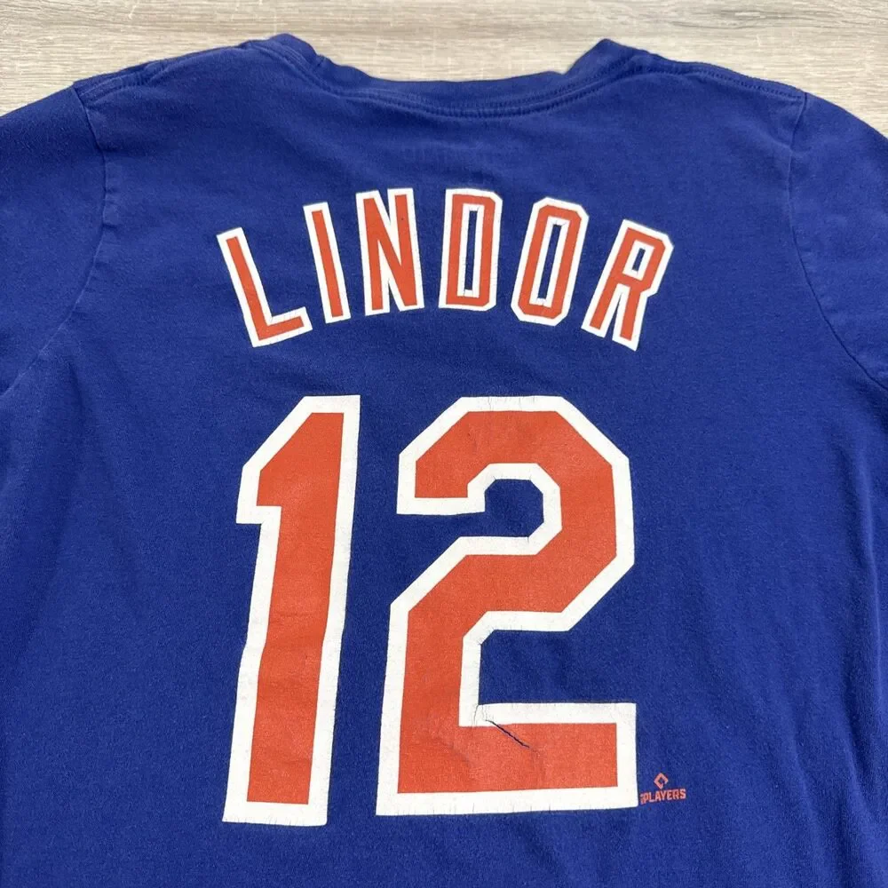 Francisco Lindor Shirt New York Mets Nike MLB Youth Medium 10 12 Blue Baseball